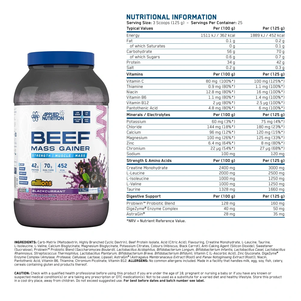 Applied Beef Mass Gainer 3,13kg frozen berries
