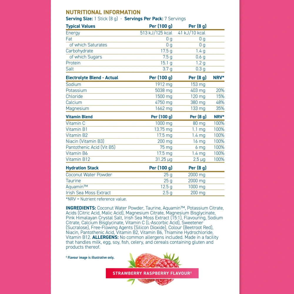 Applied Hydration+ Electrolyte & Vitamin Powder Stick Pack 7x 8g