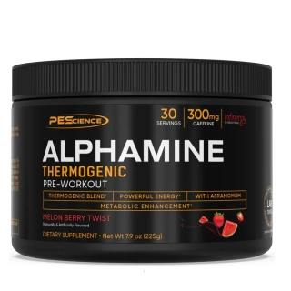 PEScience Alphamine Thermogenic Pre-Workout melón-lesné ovocie